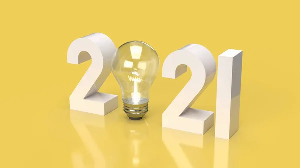 Nummer 2021 Gloeilamp Gele Achtergrond Rendering — Stockfoto