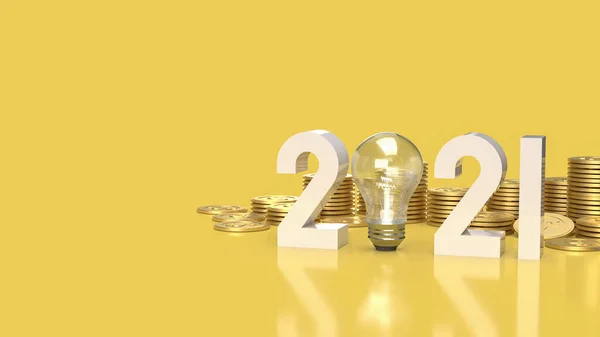 Nummer 2021 Gouden Munten Gele Achtergrond Rendering — Stockfoto