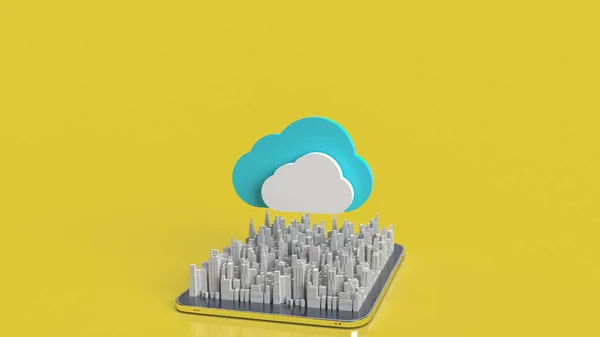 Cloud Città Tablet Rendering Dei Contenuti Della Rete Tecnologica — Foto Stock