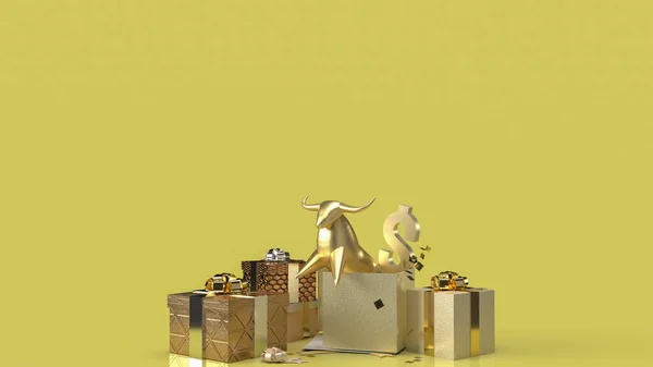 Χρυσό Ταύρο Κουτί Δώρου Έκπληξη Για Την Επιχείρηση Περιεχόμενο Απόδοση — Φωτογραφία Αρχείου