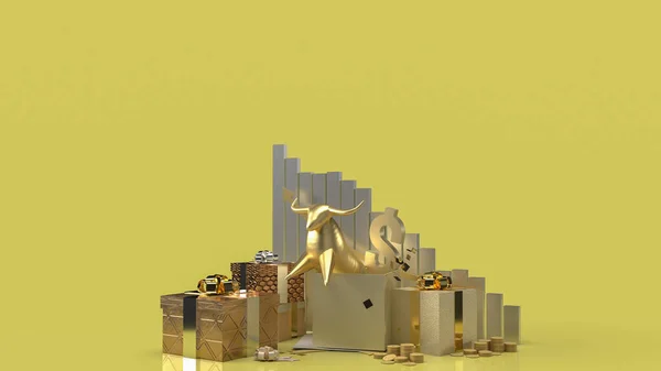 gold bull in gift box surprise for business content 3d rendering