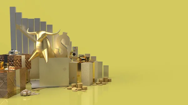 Gold Bull Gift Box Surprise Business Content Rendering — Stock Photo, Image