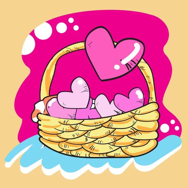 情人节矢量图像篮子里的粉色心脏 — 图库矢量图片