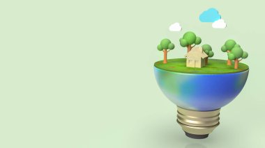 Ekoloji içeriği 3D için dünyanın yarısı üzerindeki ev ve ağaç 