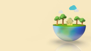 Ekoloji içeriği 3D için dünyanın yarısı üzerindeki ev ve ağaç 