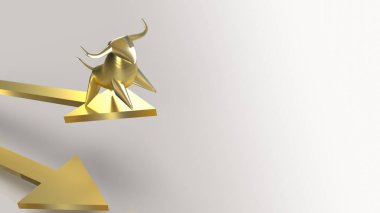 Altın boğa, boğa pazarı içeriği 3D görüntüleme için ok üstünde.