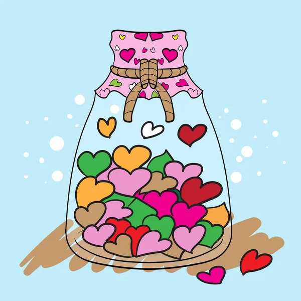 バレンタインデーのコンテンツのためのガラス瓶の心 バレンタインズダ — ストックベクタ