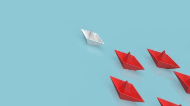 Mavi okyanus piyasası içeriği için mavi arkaplan üzerine beyaz tekne kağıdı 3D görüntüleme.