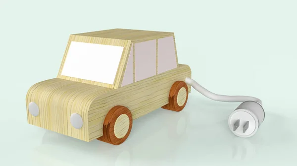 wooden car and AC power plugs for electric car or ev car content 3d rendering