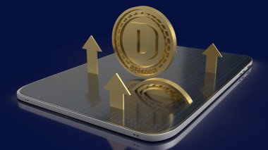 Şifreleme için tablet üzerindeki altın dogecoin 3d içeriği