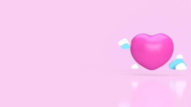 Sevgililer Günü içeriği için pembe zemin üzerinde kalp ve bulut 3D görüntüleme
