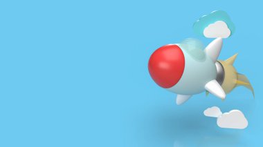 Başlangıç içeriği olarak mavi roket ve bulut 3D görüntüleme