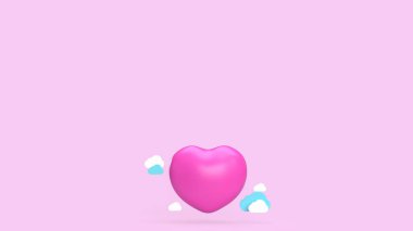 Sevgililer Günü içeriği için pembe zemin üzerinde kalp ve bulut 3D görüntüleme