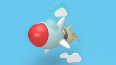 Başlangıç içeriği olarak mavi roket ve bulut 3D görüntüleme