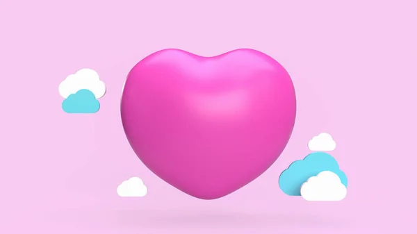 Szív Felhő Rózsaszín Háttér Valentin Tartalom Renderelés — Stock Fotó