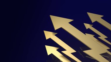 Koyu mavi zemin üzerinde altın ok 3D görüntüleme.