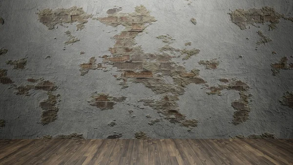 背景コンテンツのための汚れた壁と木の床3Dレンダリング — ストック写真