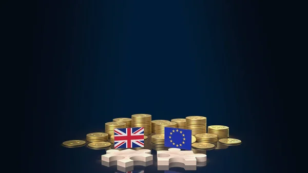 English flag and euro flag on wood puzzle for business content 3d rendering.