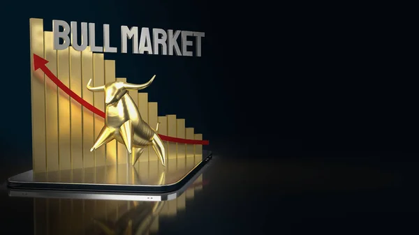 gold bull on tablet for business content 3d rendering