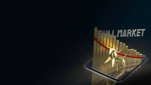 gold bull on tablet for business content 3d rendering