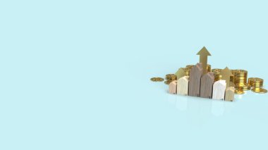 Mülkiyet içeriği 3d renderin altın madeni paralar üzerinde ahşap ev