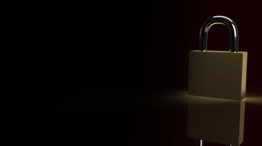 Güvenlik içeriği 3D görüntüleme için karanlıkta altın kilit