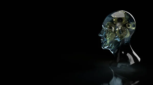 human head crystal and gold gear inside for symbol idea content 3d rendering