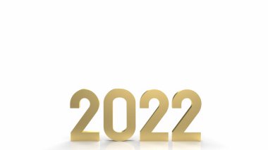 Yeni yıl içeriği 3D görüntüleme için beyaz zemin üzerinde 2022 altın