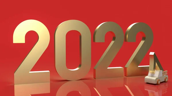 Goldzahl 2022 Auf Rotem Hintergrund Für Neujahrskonzept Rendering — Stockfoto
