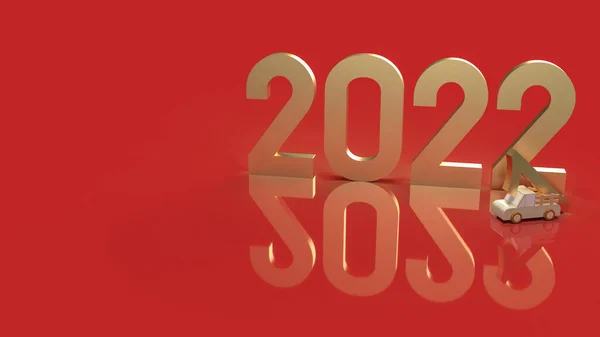 Gold Number 2022 Red Background New Year Concepts Rendering — 스톡 사진