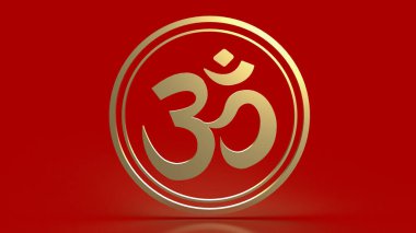  Din konsepti 3D yorumlama için Hindu ohm veya om gold