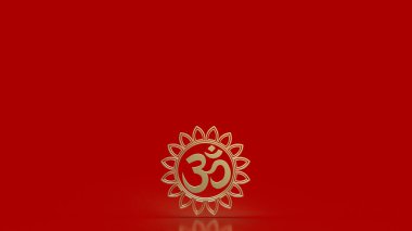  Din konsepti 3D yorumlama için Hindu ohm veya om gold