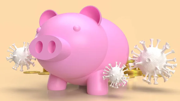 Piggy Bank Vírus Para Dinheiro Negócios Coronavírus Conceito Crise Renderização — Fotografia de Stock