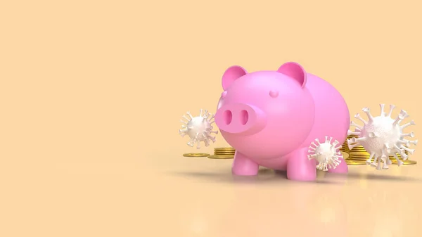 Piggy Bank Vírus Para Dinheiro Negócios Coronavírus Conceito Crise Renderização — Fotografia de Stock