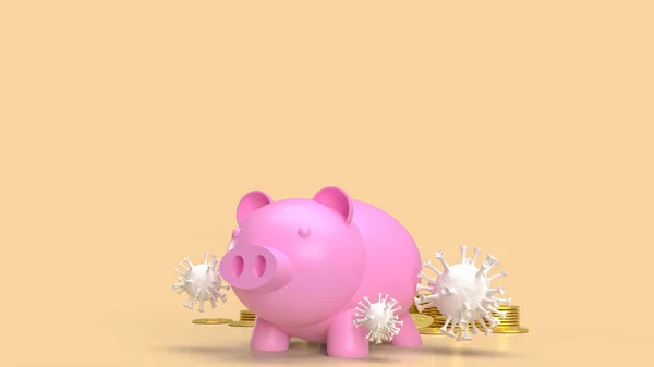 Piggy Bank Vírus Para Dinheiro Negócios Coronavírus Conceito Crise Renderização — Fotografia de Stock