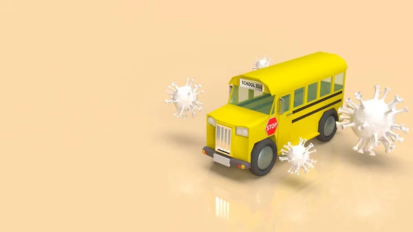 school bus  and white virus for coronavirus crisis in school concept 3d rendering