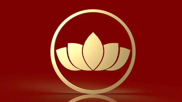Luxe Gouden Lotus Rode Achtergrond Renderin — Stockfoto