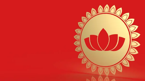 Kırmızı Zemin Üzerinde Lüks Altın Lotus Renderin — Stok fotoğraf