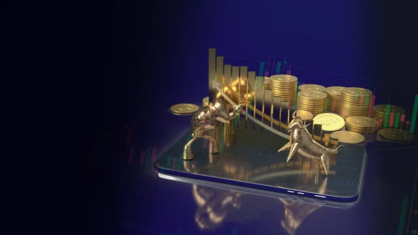 Gold Bull Bear Business Concept Rendering — Stock Photo, Image
