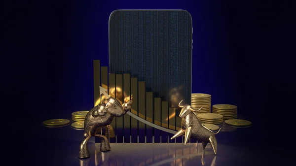 Gold Bulle Und Bär Für Geschäftskonzept Rendering — Stockfoto