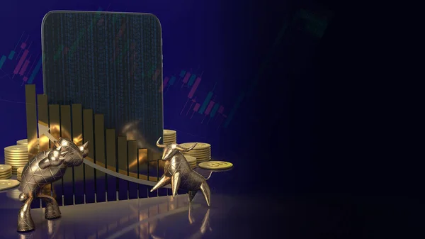 gold bull and bear for business concept 3d rendering