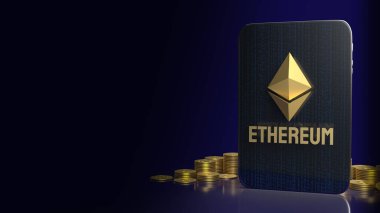 İşletme konsepti için altın ethereum şifreleme 3D rendering, Bangkok, Tayland, 02-07-2021.