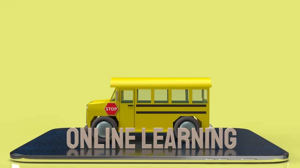 Iskolabusz Táblagép Online Tanuláshoz Vagy Learning Koncepcióhoz Renderelés — Stock Fotó