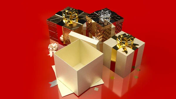 Boîtes Cadeaux Sur Fond Rouge Pour Promotion Vente Contenu Entreprise — Photo