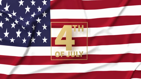 休日のコンテンツの3Dレンダリングのためのアメリカのフラグ上の7月の金のテキスト4 — ストック写真