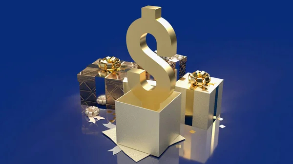 Gold Dollar Symbol Gift Box Business Concept Rendering — ストック写真