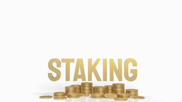 Gold Word Staking Gold Coins Business Cryptocurrency Concept Rendering — Stock Photo, Image