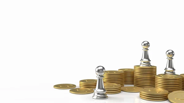 Silver Chess Gold Coins White Background Business Concept Rendering — Stock Photo, Image