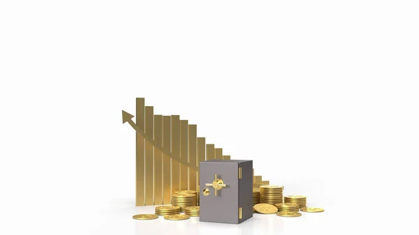 ビジネスコンセプトのための白い背景に金庫と金のコイン3Dレンダリング — ストック写真
