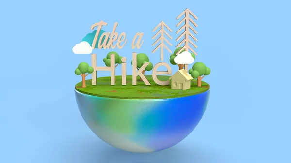 Wood Take Hike Word Wood Plate Travel Concept Rendering — Foto Stock